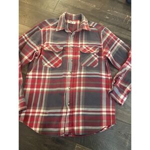 RuffHewn Men's Plaid Flannel Button Up Shirt Red Gray Long Sleeve Size M